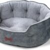 CAROMIO Pet Bed for Small Medium Dogs or Cats, Flannel Dog Bed Washable, Soft Cat Sofa Bed for Indoor Cats with Non-Slip Bottom, Grey, 65x53x23cm