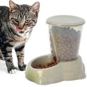 CAT CENTRE Feeder Cat Bowl Snacker 1.5L Dry Food Biscuits Gravity Feeder Kitten Automatic Dispenser Tray Travel Cats Self-Dispensing Pet Safe Plastic Dishwasher Friendly Grey Collection