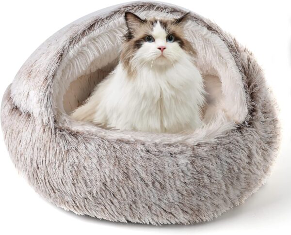 CATISM Cat Beds Cat Bed Pet Bed for Indoor Cats Large Cave Dog Bed Washable Non-Slip Cat Nest Pod Windproof Cat Nesting Bed 50cm Half Moon…