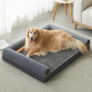 COZYCOIL Large XL Dog Bed with Orthopedic Dog Beds Non-Skid Bottom, Dog Bed XL Large with U Shape Bolster, Waterproof Washable Dog Bed Removable Cover, Soft Pet Dog Sofa Couch Bed, 114 * 88 * 17cm