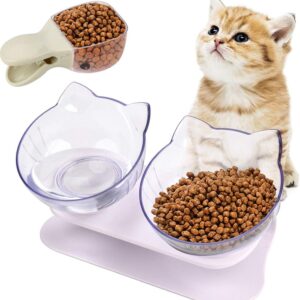 Cat Bowls ,15°Tilted Platform Double Bowl Cat Feeder Cat Feeding Bowl Raised with Stand , Anti-skid&Anti-spill , Durable , Adjustable Pet Food Water Bowl for Cats and Small Dogs