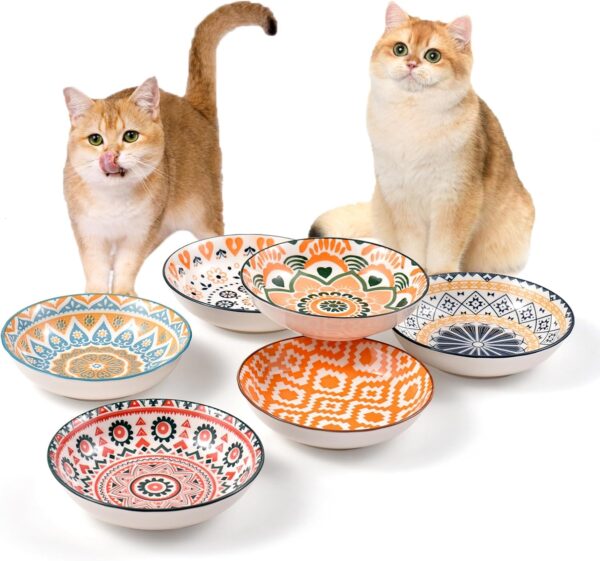 Cat Bowls Ceramic Cat Food Bowl 5.5 Inches Cat Dishes And Bowls Cute Kitten Bowl Whisker Fatigue Cat Bowl Wide Shallow Cat Feeding Bowls Set 6 Cat Plate Cat Bowl Microwave and Dishwasher Safe 8.5 oz