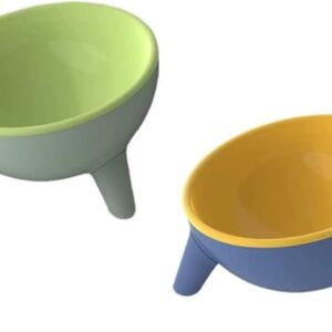 Cat Bowls Tilted Raised,Cat Feeding Bowls Elevated Cat Food Water Bowl Kittens Dishes 15° Inclined Angle Cat Feeder,2PCS(Yellow+Green)