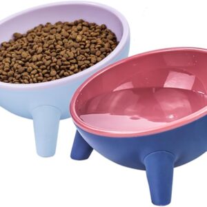 Cat Bowls,Cat Feeding Bowl with 15°angle of Inclination,Tilted Raised Cat Feeder,Feeding Kittens and Puppies Food and Water (Pink&Rose Red)