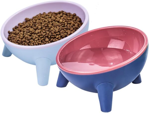 Cat Bowls,Cat Feeding Bowl with 15°angle of Inclination,Tilted Raised Cat Feeder,Feeding Kittens and Puppies Food and Water (Pink&Rose Red)