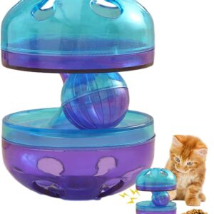 Cat Feeder Toy,Cat Puzzle Slow Feeder with Bell,Food Dispenser Training Ball,Interactive Cat Food Feeder Cat Puzzle Toys Cat Treat Ball for Improve Pet Cats IQ Blue