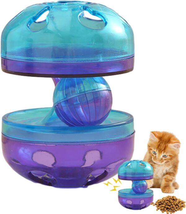 Cat Feeder Toy,Cat Puzzle Slow Feeder with Bell,Food Dispenser Training Ball,Interactive Cat Food Feeder Cat Puzzle Toys Cat Treat Ball for Improve Pet Cats IQ Blue