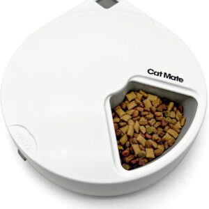 Cat Mate C500 Automatic 5 Bowl Pet Feeder with Digital Timer For Wet or Dry Pet Food, For Cats and Small Dogs, 5 Meals Up To 330g Each, with Twin Ice Packs for Food Freshness , White