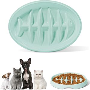 Cat Slow Feeder Bowl, Anti-Gulping Cat Puzzle Feeder Bowl, Non-Slip Fishbone Design Dry Wet Food Bowl For Cat and Puppy (Green)