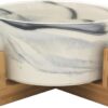 Ceramic Bowl with Bamboo Stand for Dogs & Cats, Raised Bowl for a Comfortable Position Whilst Eating & Drinking, Available in 5 Colour Options, 850ml Capacity (Marble Grey)