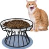 Ceramic Cat Bowl with Metal Stand, Cat Bowl-Raised Cat Food Bowl, Anti-Vomit Elevated Bowl-Raised Cat Plate Food Water, with Non-Slip Mat Pet Bowl, for Cat Small Dogs (Black, Paw Plate)