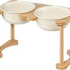 Ceramic Dog Bowls with Non-Skid Stand, Elevated Feeding Bowl for Medium Large Dogs,Raised Food and Water Dish Set, Dog Pet Feeder (11'' Tall-56OZ-Cream White)