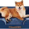 Codi Medium Memory Foam Layer Dog Bed, Washable Orthopedic Dog Bed Couch with Removable Zipper Cover, Waterproof Dog Bed Sofa Bed, Navy Blue, 71x58x(7.5+8.9) cm
