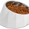 ComSaf 15°Slanted Stainless Steel Dog Bowl, 880ml Tilted Angle Raised Food Water bowl for Dog and Cat, Food Grade,Non-Skid & Non-Spill Feeding Bowl with Detachable Melamine Stand, White