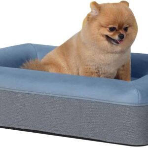 Comfy4U 15 CM Thick Memory Foam Dog Bolster Bed, Waterproof Machine Washable Cover Pet Bed Mattress, High Density Orthopedic Joint Relief Crate Lounger Pillow, for Small and Large Dogs,Blue