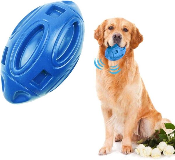 DEARLIVES YF Dog Ball Indestructible Dog Toys, Tough Rubber Dog Rugby Ball Dog Chew Toy with Squeaker for Aggressive Chewers, Large/Medium Breed Dog