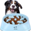 Decyam Slow Feeder Dog Bowl Slow Eating Dog Bowl Pet Puppy Fun Puzzle Feeder Non Skid Bloat Stop Feeding Bowl (Large, Blue 9")