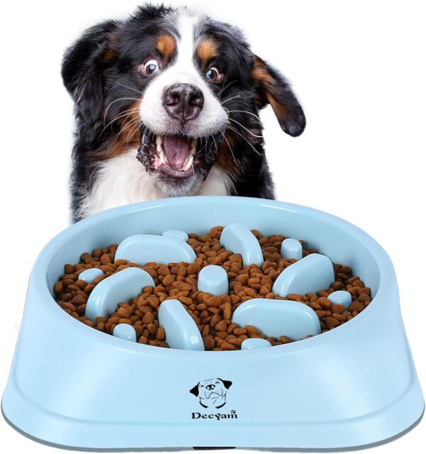 Decyam Slow Feeder Dog Bowl Slow Eating Dog Bowl Pet Puppy Fun Puzzle Feeder Non Skid Bloat Stop Feeding Bowl (Large, Blue 9")