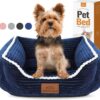 Dog Beds for Small Medium Large Dogs, Rectangle Washable Sleeping Orthopedic Puppy Sofa Bed, Soft Calming Cat Beds for Indoor Cats, Durable Pet Cuddler with Anti-Slip Bottom (Navy Blue)