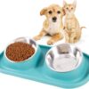 Dog Bowls for Small Dogs & Cats, Pet Dog Bowl with Stainless Steel Dog Bowl Non Slip 15 Degree Tilted Raised Small Cat Double Dog Bowls Puppy Kitty Food and Water Feeding Bowl (Green)