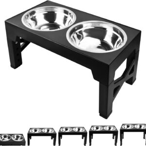 Dog Bowls with Stand Double Dog Food and Water Bowl Elevated Dog Bowls Raised Dog Bowl with Adjustable Height Stainless Steel Raised Dog Bowl for Cats and Dogs Dog Feeding Station for Large Medium Dog