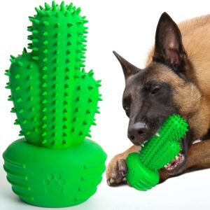 Dog Chew Toys Dog Toothbrush Stick Teeth Cleaning Brush Dental for Medium Large Dog, Rubber Dog Squeaky Toys for Aggressive Chewers Cactus Tough Toys Interactive for Training Cleaning Teeth