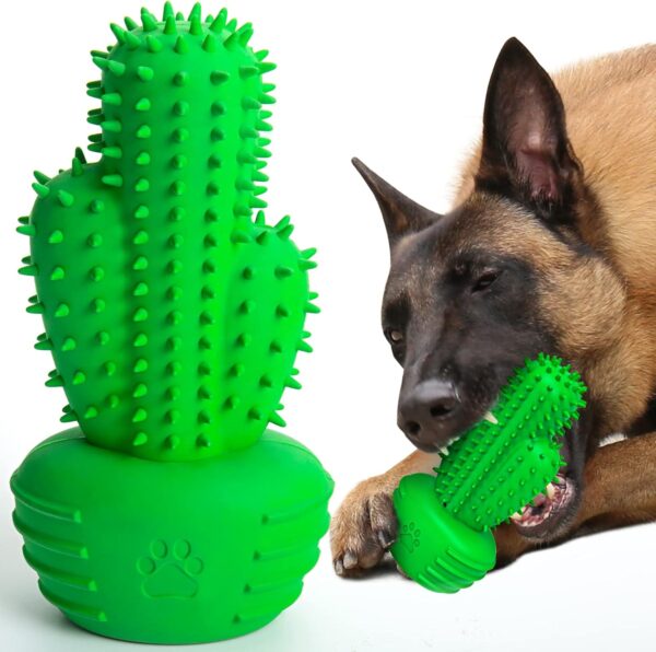 Dog Chew Toys Dog Toothbrush Stick Teeth Cleaning Brush Dental for Medium Large Dog, Rubber Dog Squeaky Toys for Aggressive Chewers Cactus Tough Toys Interactive for Training Cleaning Teeth