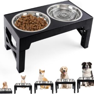 Dog Feeding Bowls Raised Dog Bowls 5 Height Adjustable Dog Food and Water Bowls with 2 Stainless Steel Dog Bowls Raised Dog Feeder Non-Slip No Spill Stand for Small Medium and Large Dogs Cats