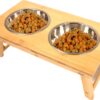 Dog Feeding Station Raised Bamboo, Cat and Pet Bowls Stainless Steel with Wooden Stand and Adjustable Legs, Mess-Free Feeding and Watering Supplies The Perfect Animal Lovers Gift