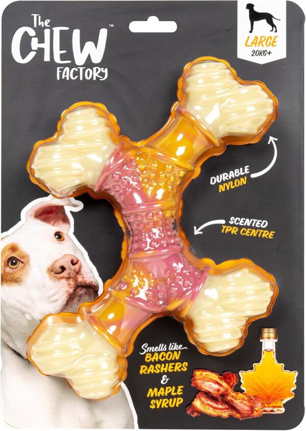 Dog Toy, Tough Nylon Cross Bone Toy, Durable TPR Bacon & Maple Syrup Scented Dental Chew Toy for Medium Large Breed Dogs