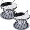 Dorakitten 2Pcs Elevated Cat Bowls with Non-Slip Mat, Protects Cat's Spine, Anti-Vomiting Raised Cat Food Plates with Cute Cat Ear Stand, Shallow & Wide Ceramic Cat Dishes to Prevent Whisker Fatigue