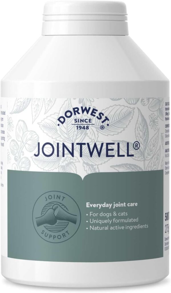 Dorwest JointWell 500 Tablets for Dogs & Cats – Natural Dog Supplements to Support Joint Mobility and Comfort, with Glucosamine, Chondroitin, Zinc, Vitamin C and Hyaluronic Acid