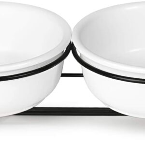 Double Ceramic Raised Cat or Small Dog Bowls with Metal Stand for Pet Food and Water Dishes ,12 Ounces