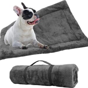 Downtown Pet Supply - Self Heated Cat Bed & Dog Crate Mat - Thermal Nap Mat - Padded and Insulated Pet Mat with Mylar Layer and Leather Handles - Grey - 29 x 20 in - Small Dog Crate Bed