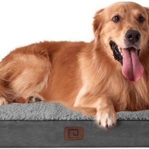 EHEYCIGA Orthopedic Dog Beds Large Mattress with Removable Washable Cover for Crate, Grey, 91x68x9cm