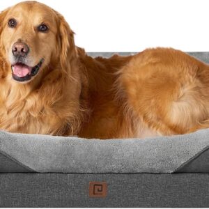 EHEYCIGA XL Dog Bed Memory Foam, Extra Large Orthopedic Dog Beds Sofa with Sides and Waterproof Liner, Pet Couch with Washable Removable Cover and Non-Slip Bottom, 106x76x19cm, Dark Grey