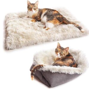 Eidoct Furry Self Warming Cat Bed Mat for Cats Small Dogs,Function 2 in 1 Soft Plush Blanket for Indoor Cats Dogs Fluffy Pet Bed (Canary Yellow)