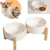 Elevated Ceramic Dog Bowl Set - Raised Dog Bowls with Non-Slip Bamboo Stand - Dog Food and Water Bowl Set - Double Dog Feeding Bowls - Pet Dishes for Cats and Small Dogs - 16.23 OZ - 2 CUPS - 480 ML