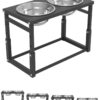 Elevated Dog Bowls, 4 Height Adjustable Metal Pet Raised Feeding Dog Bowls Stand with 2 Stainless Steel Dog Food & Water Bowls for Medium & Large Sized Dogs/Cats