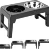 Elevated Dog Bowls, Raised Dog Bowl with Slow Feeder Dog Bowl & Stainless Steel Bowl, Comfortable, Anti-skid & Portable Dog Bowls, Easily Adjust 4 Heights for Small Medium Large Dogs, Cats