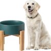 Elevated Dog Bowls for Large Dogs - Ceramic Raised Dog Bowl Stand - Dog Water Bowls and Food Dish - Heavy Weighted or No Tip Over Dog Comfort Food Bowls - Pet Bowl Extra High Capacity 8.4" Diameter