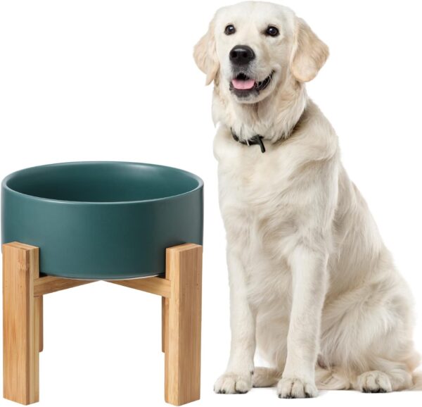 Elevated Dog Bowls for Large Dogs - Ceramic Raised Dog Bowl Stand - Dog Water Bowls and Food Dish - Heavy Weighted or No Tip Over Dog Comfort Food Bowls - Pet Bowl Extra High Capacity 8.4" Diameter