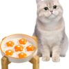 Elevated Slow Feeder Cat Bowls - Raised Cat Food Bowl with Anti-Slip Bamboo Stand - Slow Feeding Cat Plate - Colorful Maze Cat Dish Healthy Eating - Fun Cat Puzzle Feeder - 6 OZ - Bright Orange Flower