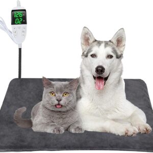 Emwel Pet Heating Pad 45 * 70cm Adjustable Timer & Adjustable Temperature,Waterproof Safe Heated Pet mat for Dog Cat