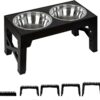 FOREYY Adjustable Elevated Dog Bowls with 2 Stainless Steel Bowls, Raised Dog Bowl 5 Heights (8, 22, 25,28, 31 cm), Non-Slip Dog Food water Bowl Stand for Small Medium Large Dogs(Black)