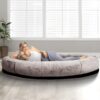 FURRYFECTION Human Dog Bed 71"x45"x14",Human-Sized Large Dog Bed Fits Adults and Pets,Washable Faux Fur Cover Giant Beanbag Bed,Napping Orthopedic Dog Beds for Humans with Blanket and Pillow,Camel