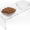 Feoyoho Acrylic Elevated Dog Cat Bowls Pet Feeder Double Bowl Raised Stand Comes with 2 Removable Glass Bowls and 2 Stainless Steel Bowls.Perfect for Large Dogs, 7.2" Tall
