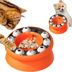 Fiyade Cat Bowl, Raised Cat Bowl Slow Feeder, Cat Feeding Bowls with Stand, Interactive Cat Toy Puzzle Toy, Neck Protective Bowl for Pets Tilted Cat Food Bowl, Puppy Bowl, Orange