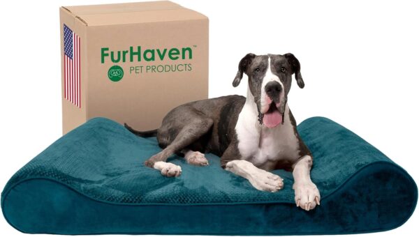 Furhaven Giant Orthopedic Dog Bed Minky Plush & Velvet Luxe Lounger w/Removable Washable Cover - Spruce Blue, Giant (XXX-Large)