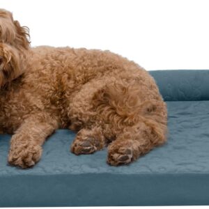 Furhaven Large Orthopedic Dog Bed Pinsonic Quilted Paw L Shaped Chaise w/Removable Washable Cover - Bluestone, Large